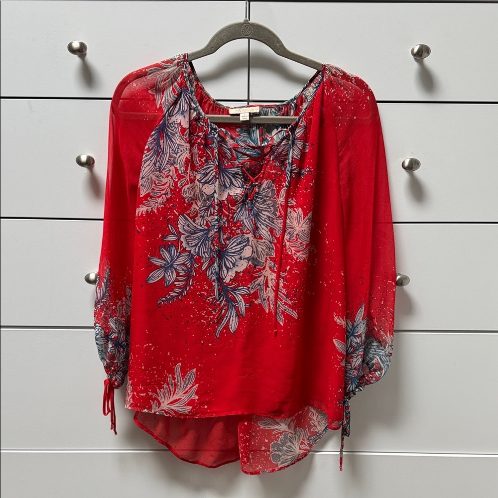 Ella Moss Red and Blue Floral Blouse